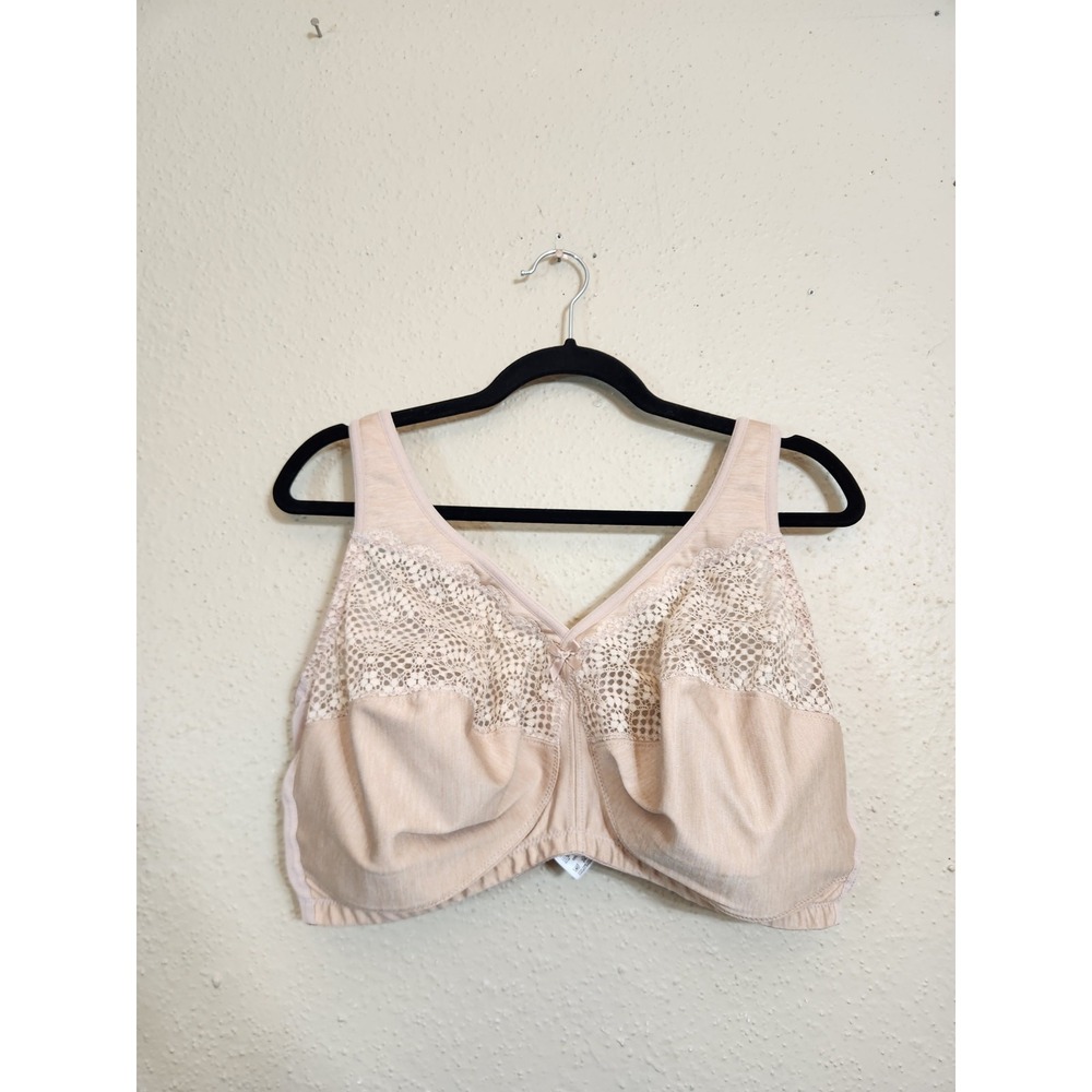 Glamorise Womens 40H Beige Wireless Bra MagicLift Full Figure Lace 1064